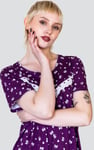 Butterfly Printed S/S Nightwear With Lacetrims