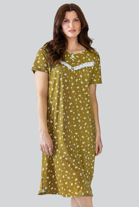 Mustard Butterfly Printed S/S Nightwear With Lacetrims
