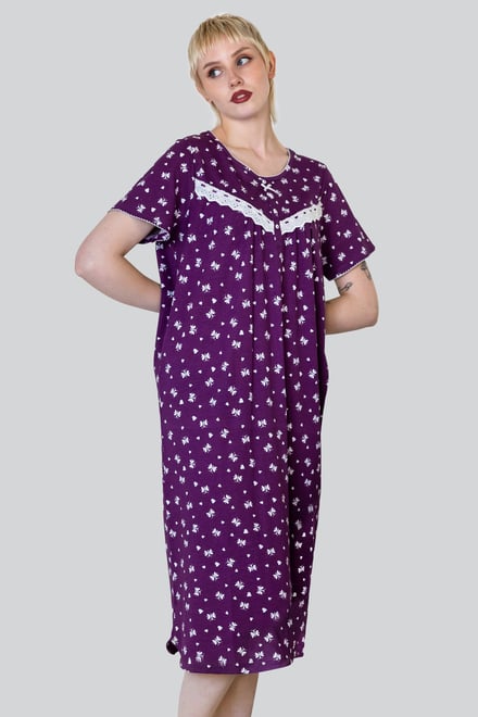 Butterfly Printed S/S Nightwear With Lacetrims