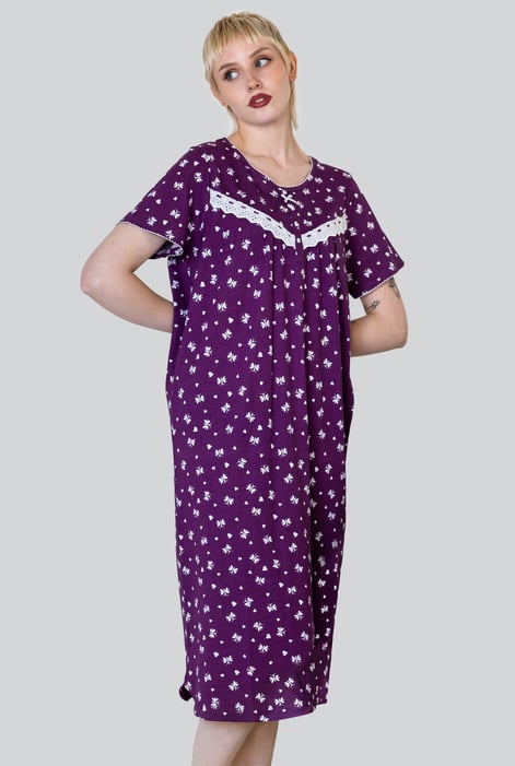Mustard Butterfly Printed S/S Nightwear With Lacetrims