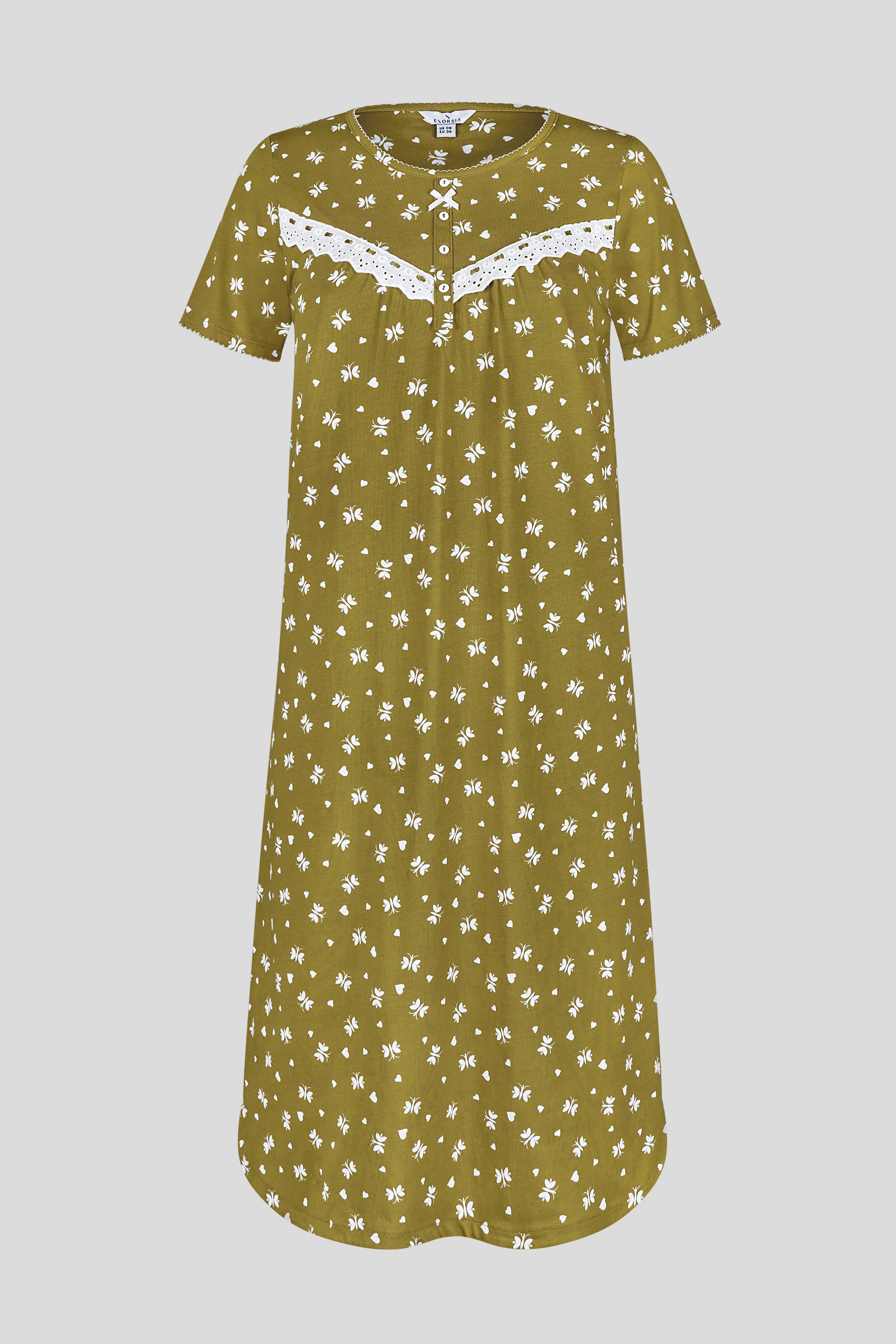 Butterfly Printed S/S Nightwear With Lacetrims