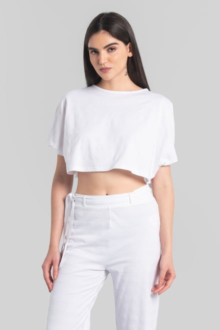 Wide Trouser And Crop Blouson Sleeve Top Set