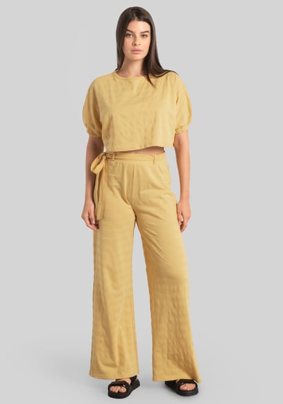 Wide Trouser And Crop Blouson Sleeve Top Set