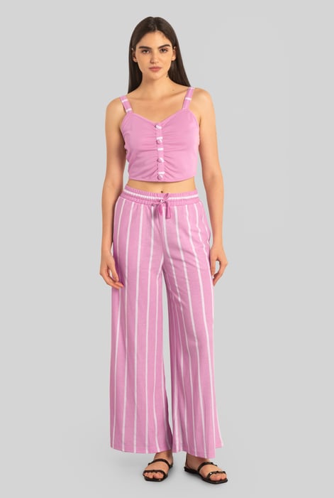 Green Striped Flare pant with Strappy Top Set