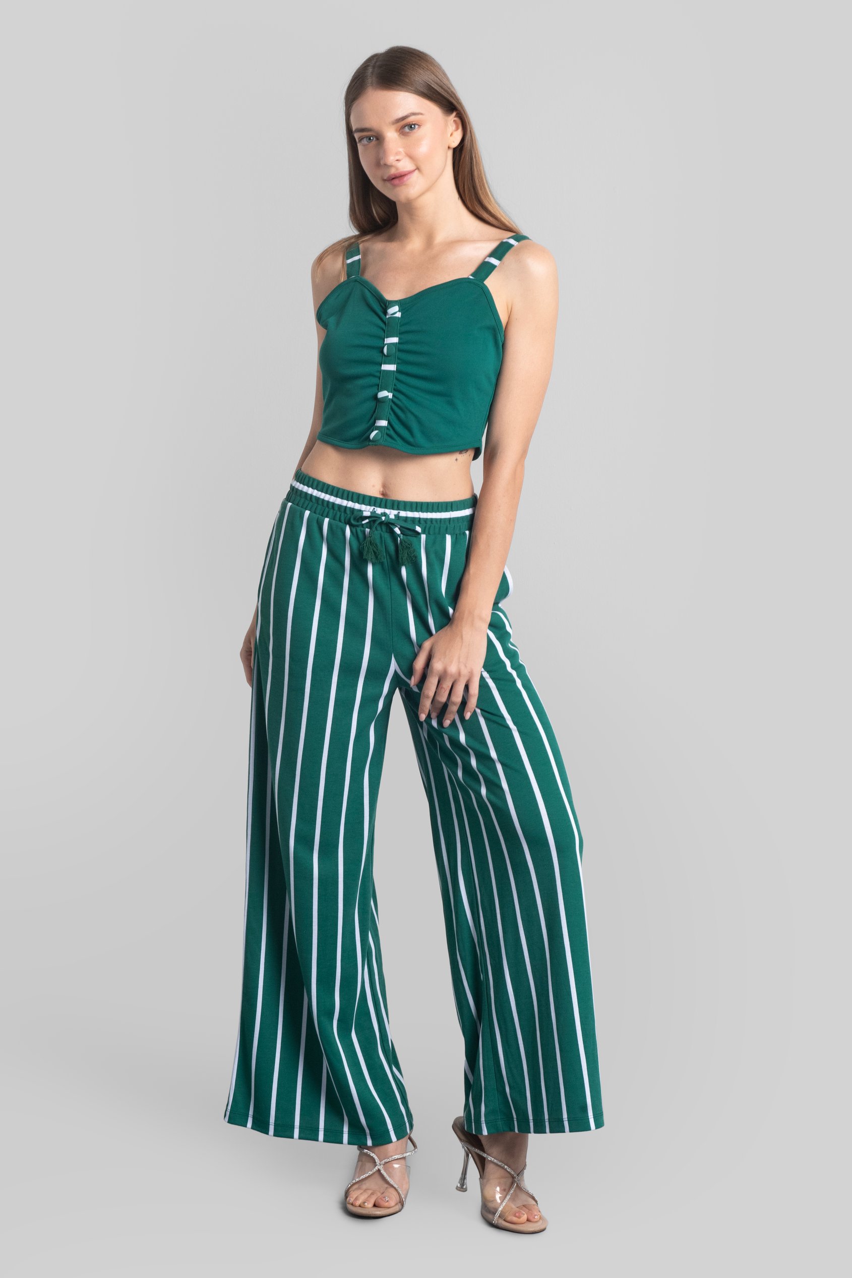 Striped Flare pant with Strappy Top Set
