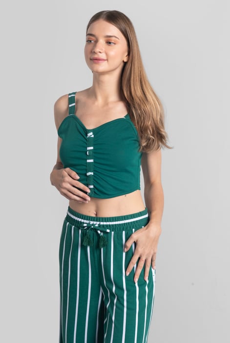 Green Striped Flare pant with Strappy Top Set
