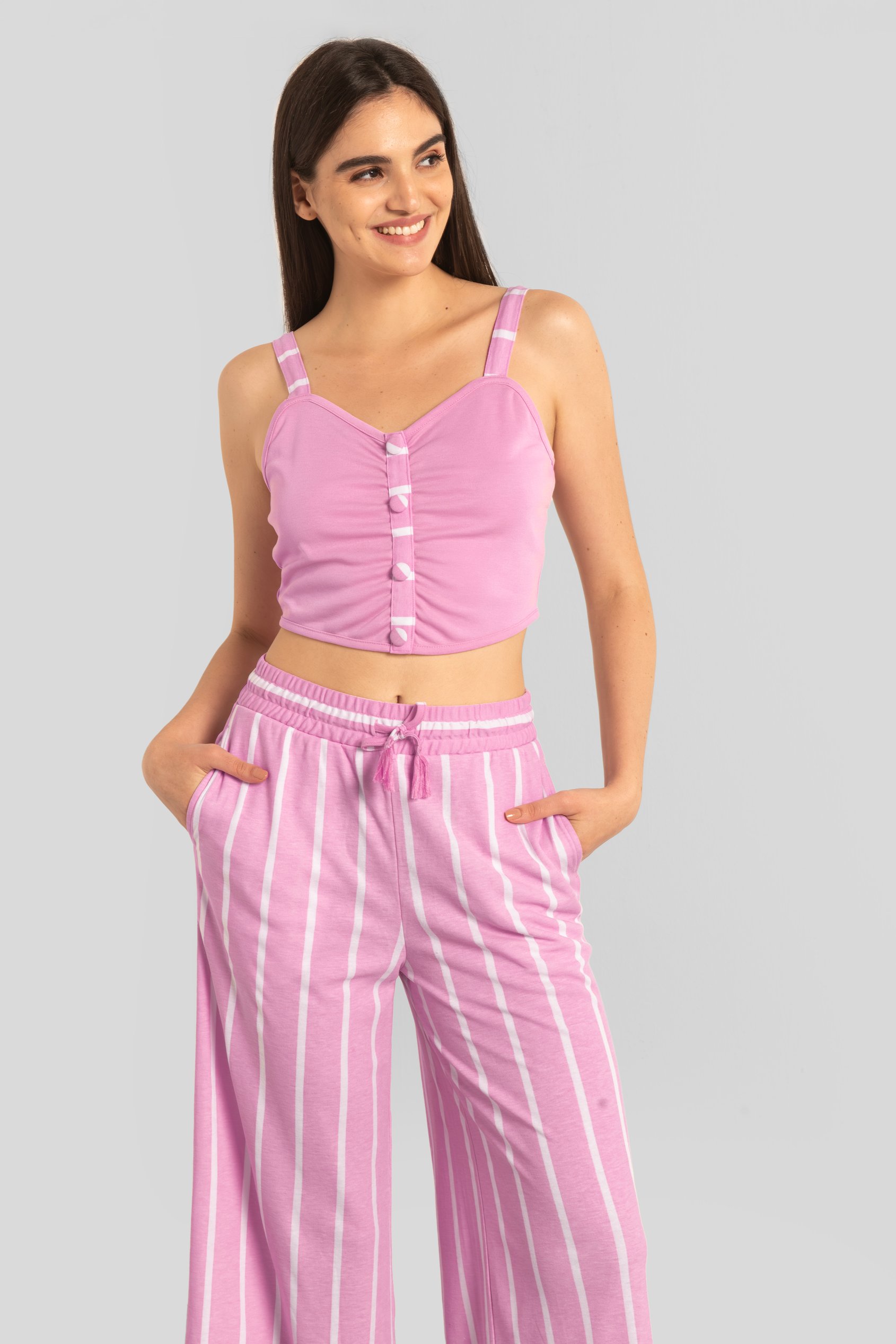 Striped Flare pant with Strappy Top Set