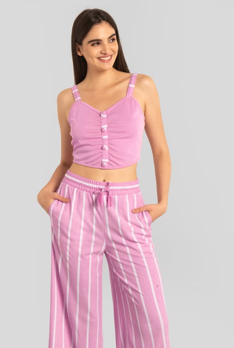 Pink Striped Flare pant with Strappy Top Set