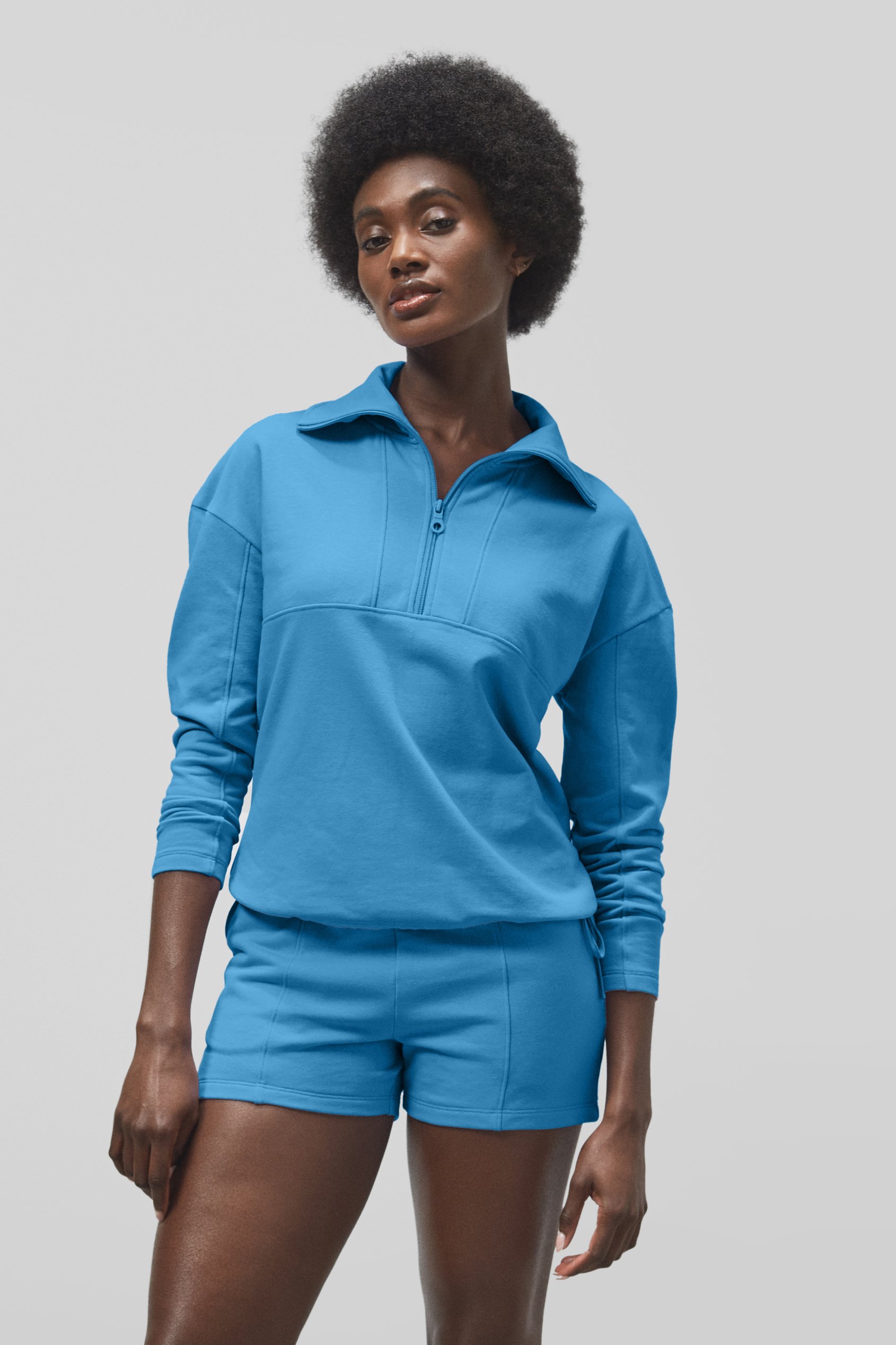 Women’s Quarter Zip Relaxed Sweatshirt and Short Set | Enorsia