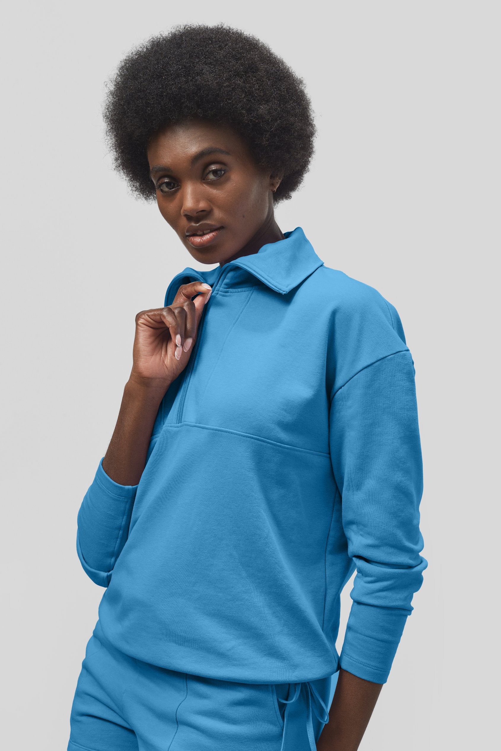 Women’s Quarter Zip Relaxed Sweatshirt and Short Set | Enorsia