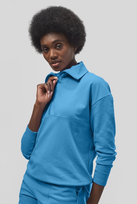 Women’s Blue Quarter Zip Relaxed Sweatshirt and Short Set | Enorsia