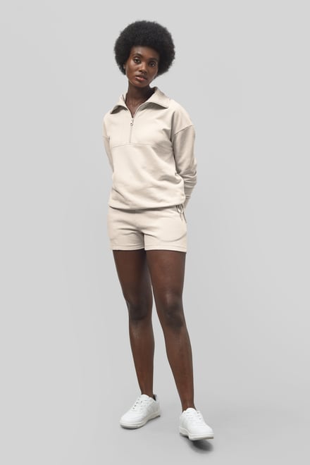 Women’s Quarter Zip Relaxed Sweatshirt and Short Set | Enorsia