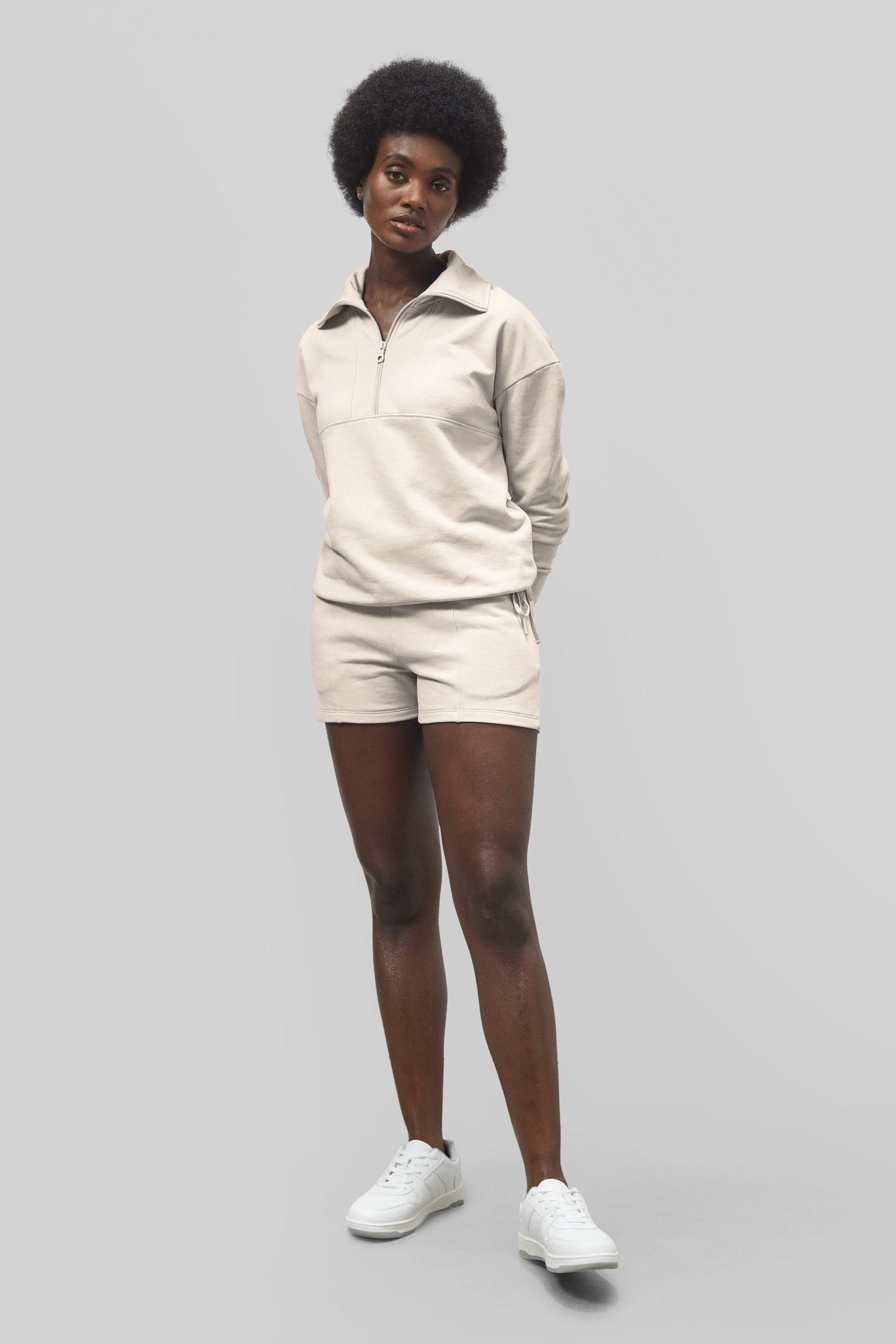 Women’s Quarter Zip Relaxed Sweatshirt and Short Set | Enorsia
