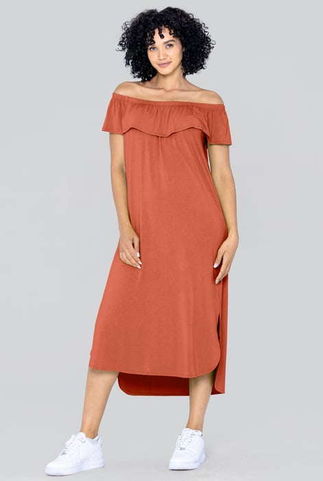 Green Off Shoulder Ruffle Jersey Dress