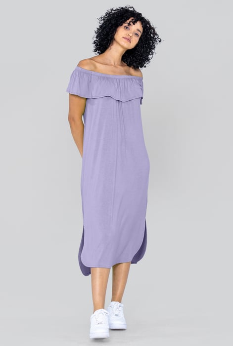 Green Off Shoulder Ruffle Jersey Dress