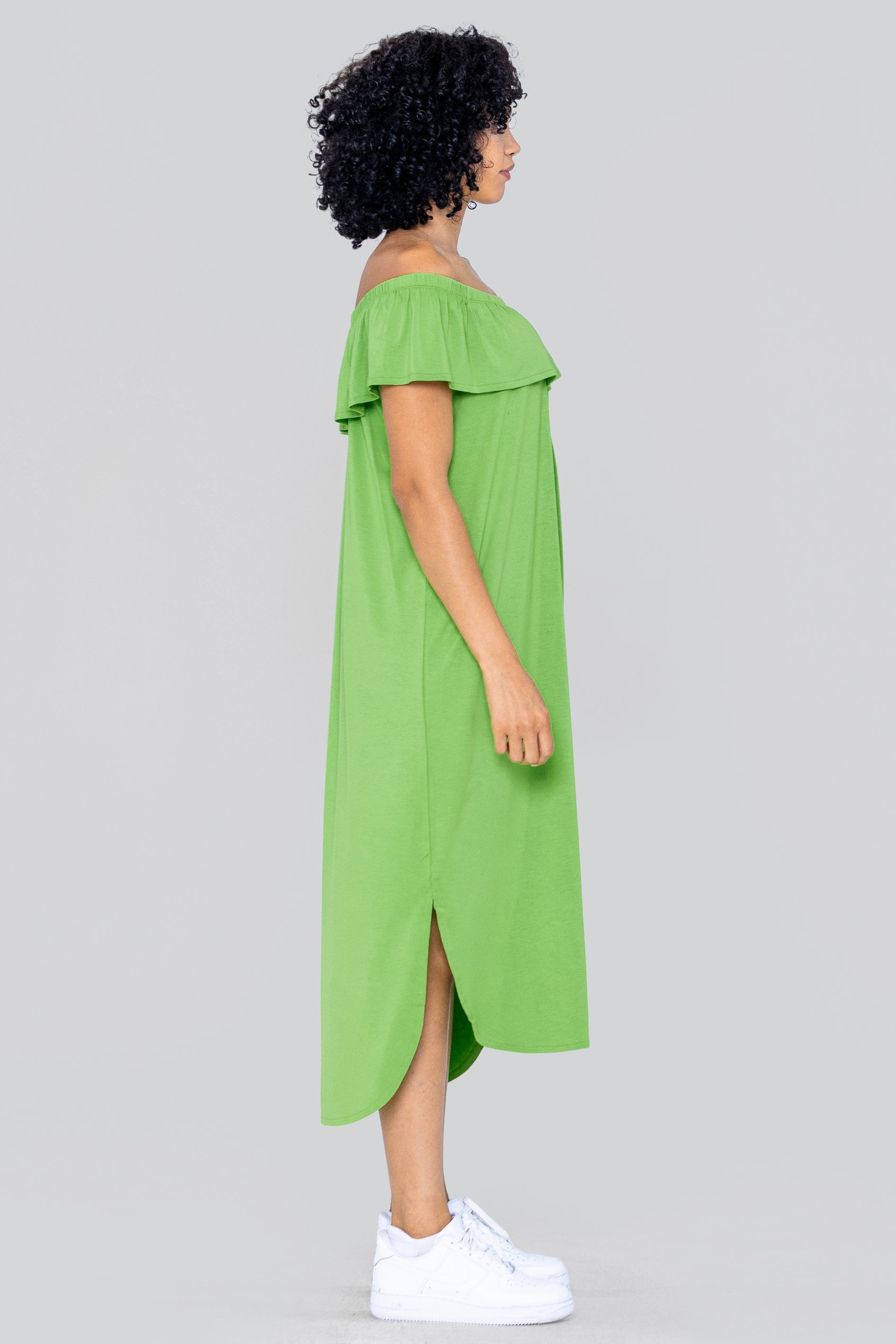 Off Shoulder Ruffle Jersey Dress