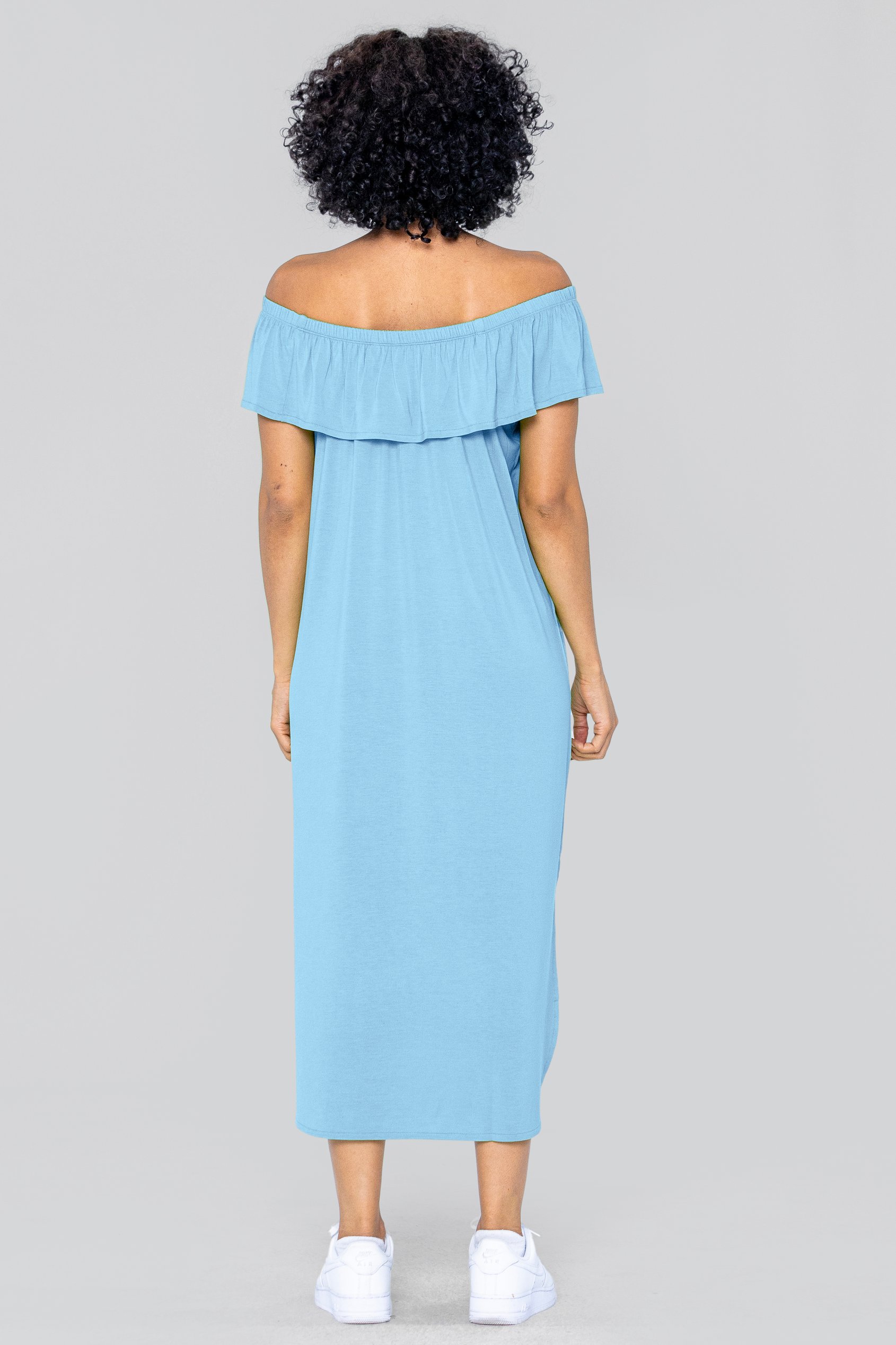 Off Shoulder Ruffle Jersey Dress