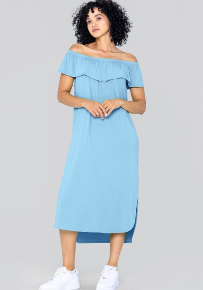 Off Shoulder Ruffle Jersey Dress