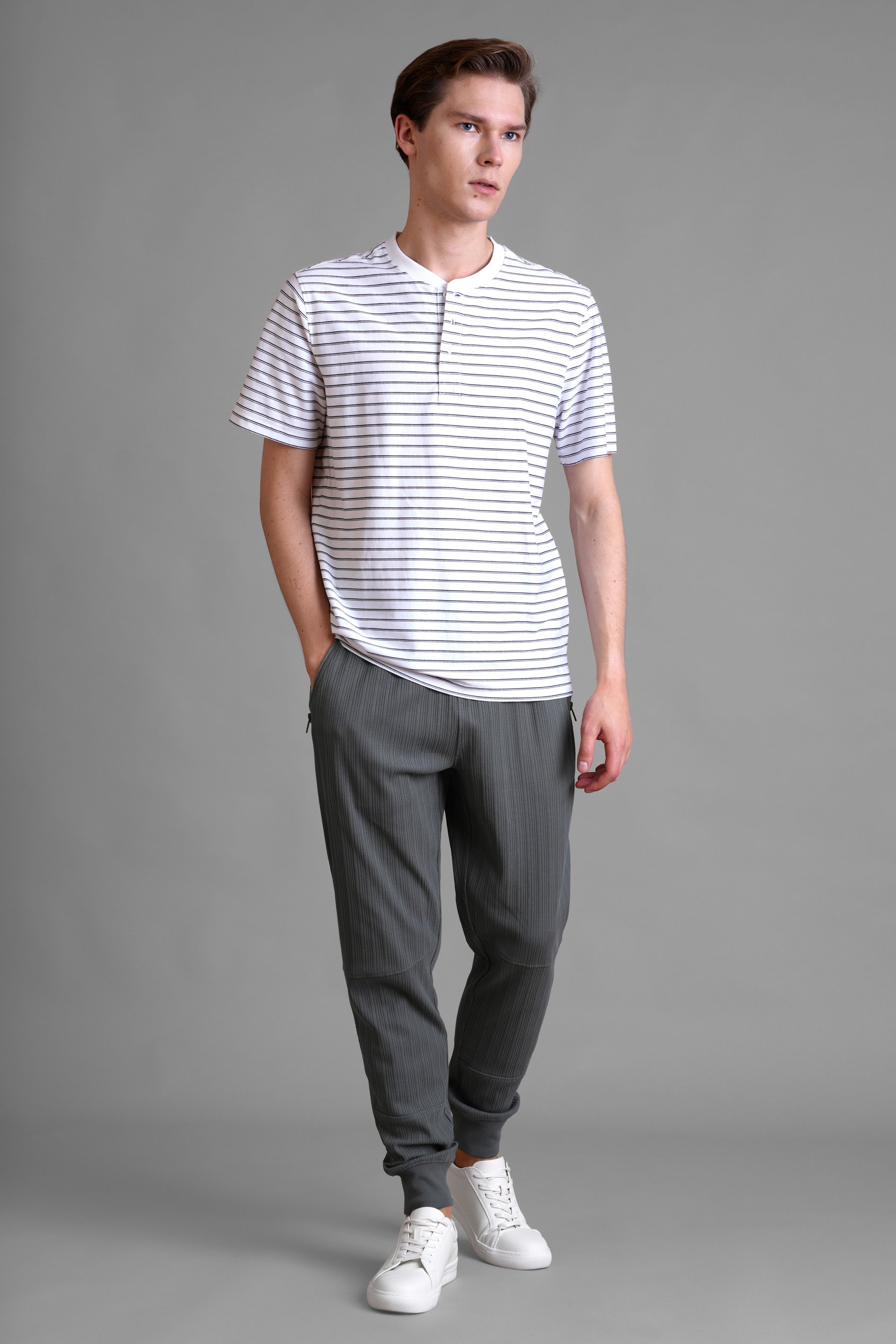 Ribbed Jersey Slim Fit Zip Pockets Joggers