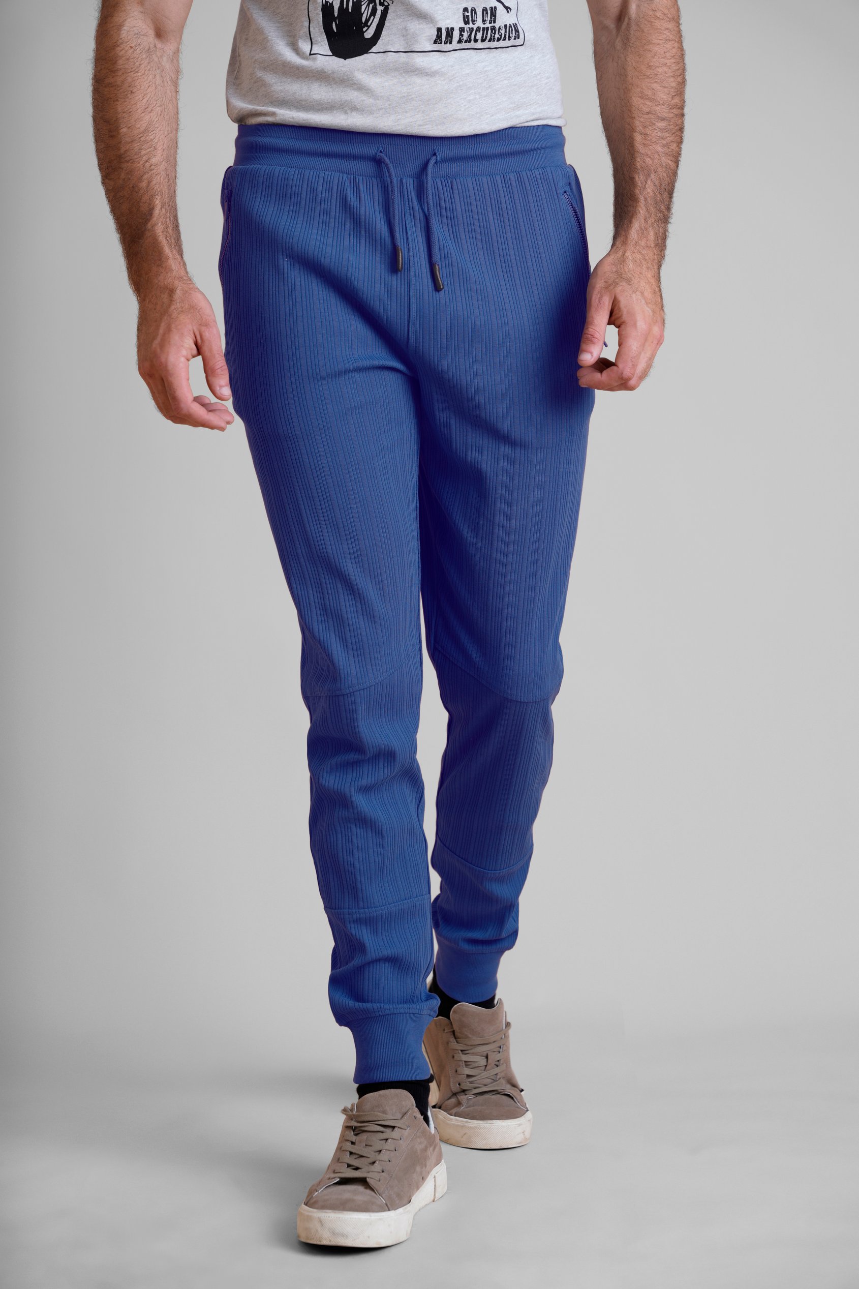 Ribbed Jersey Slim Fit Zip Pockets Joggers