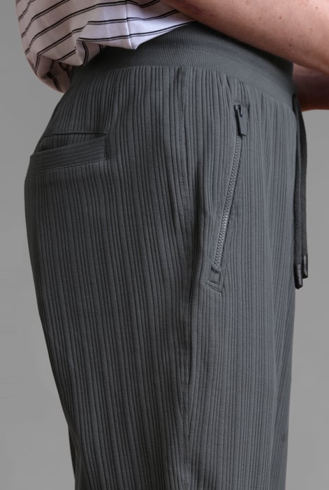 Grey Ribbed Jersey Slim Fit Zip Pockets Joggers