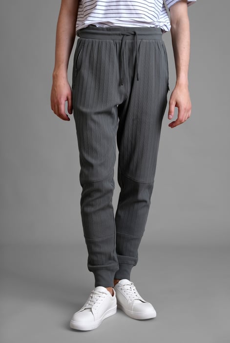 Grey Ribbed Jersey Slim Fit Zip Pockets Joggers