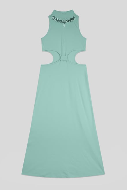 Sequin Embroidered Cut Out Waist Maxi Dress