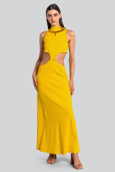 Sequin Embroidered Cut Out Waist Maxi Dress