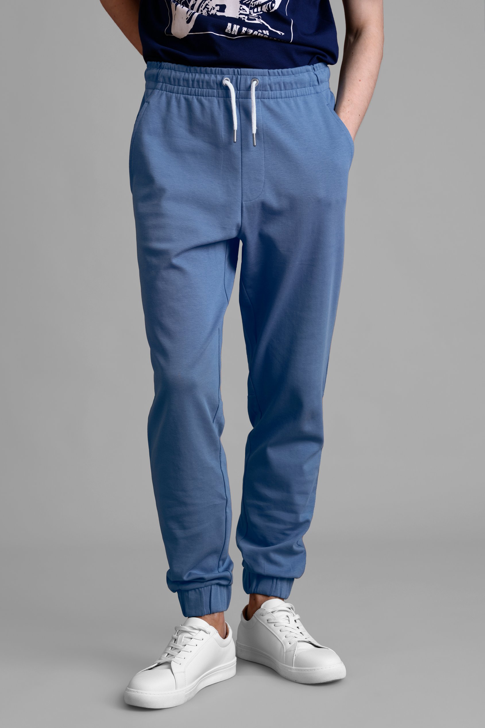 Enorsia Men's Blue Slim Fit Tech Fleece Joggers - Uk L