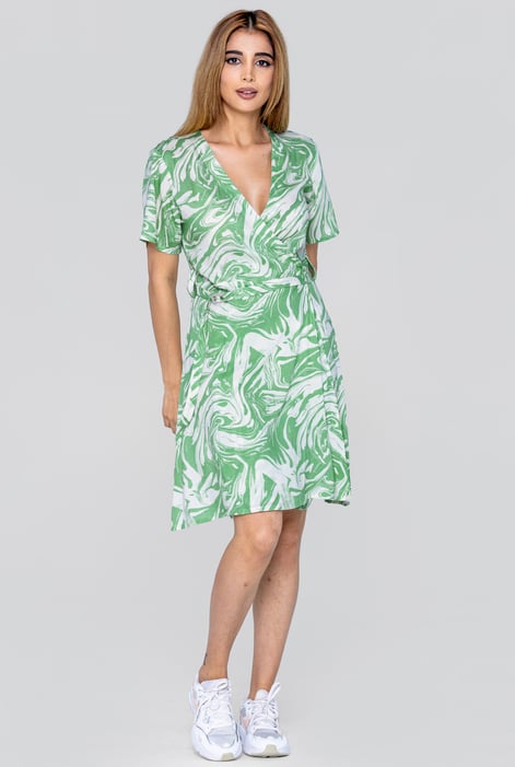 Blue Fluid Print Wrap Dress