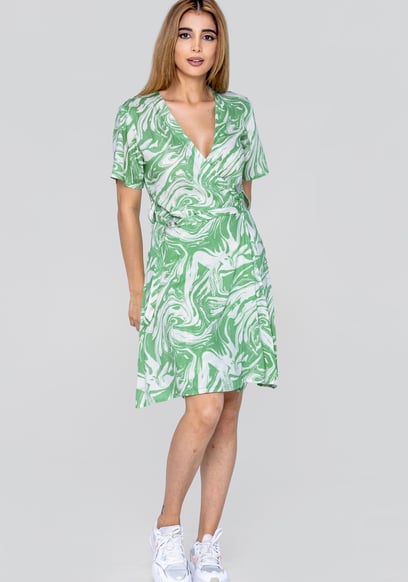 Fluid Print Wrap Dress