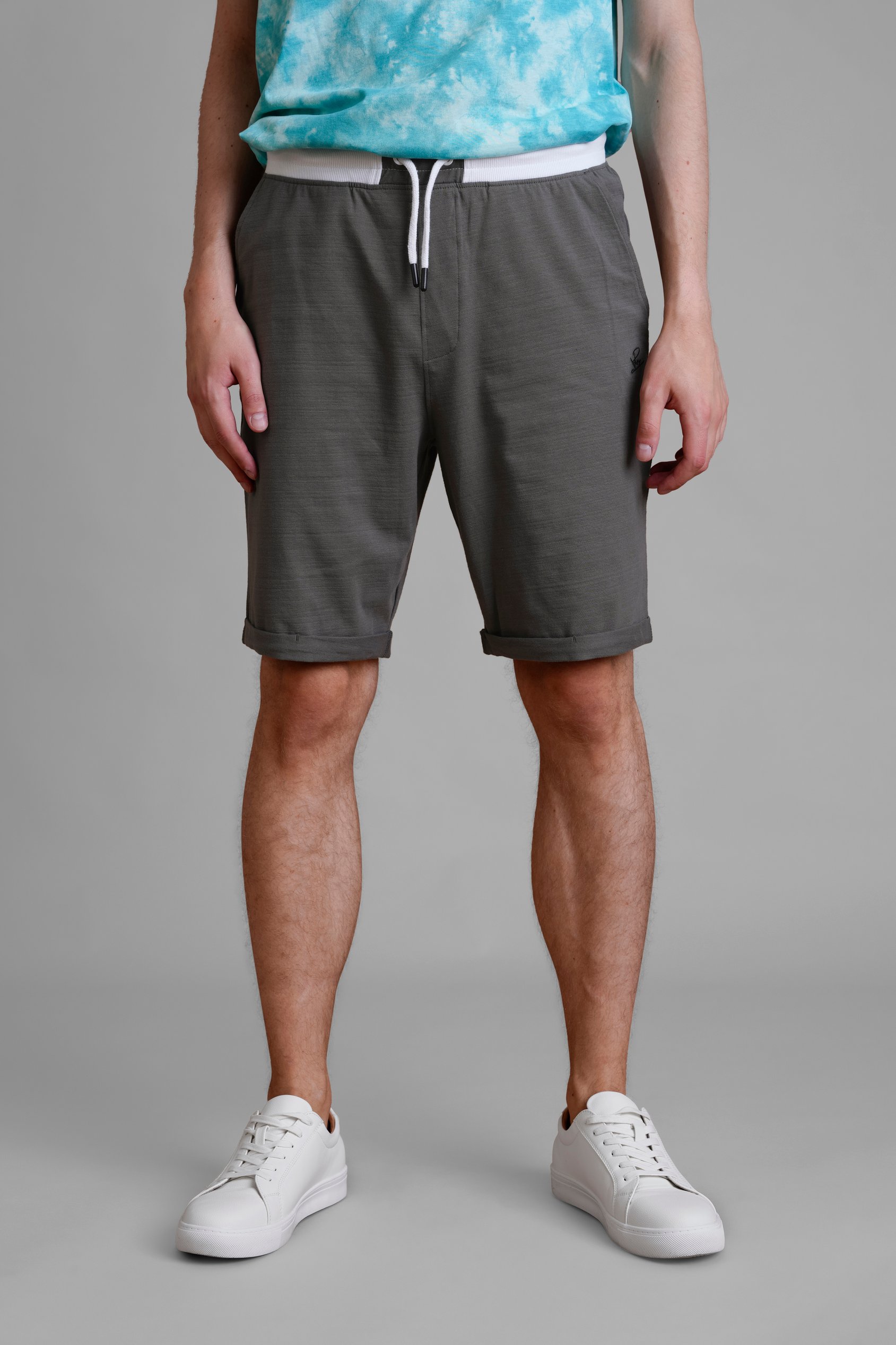 Enorsia Men's Grey Contrast Waistband Regular Fit Shorts - Uk S