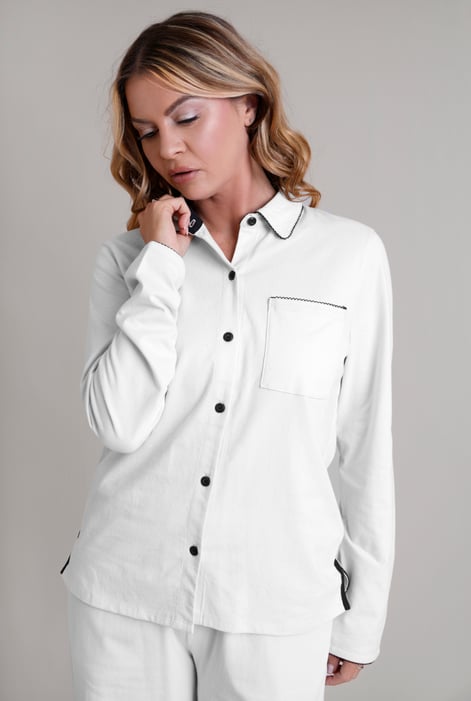 White 100% Cotton Solid Long Sleeve Shirt and Trouser Set