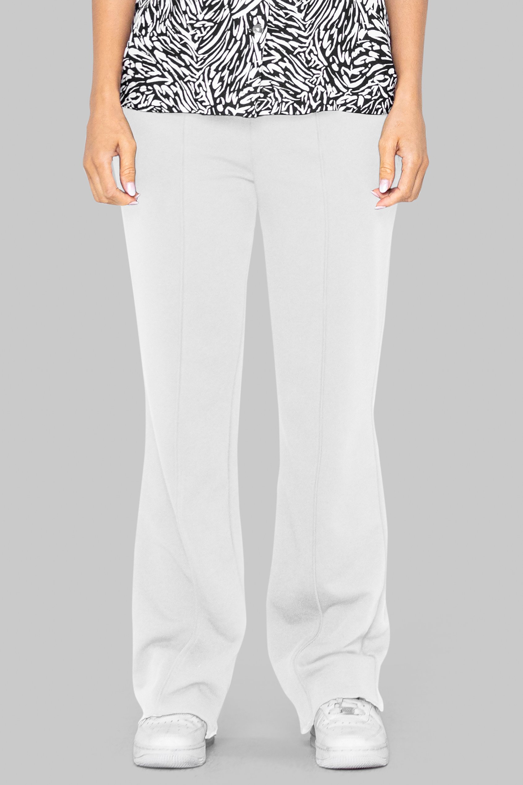 Enorsia Women's White Pin Tuck Front Jersey Trousers - Uk 16