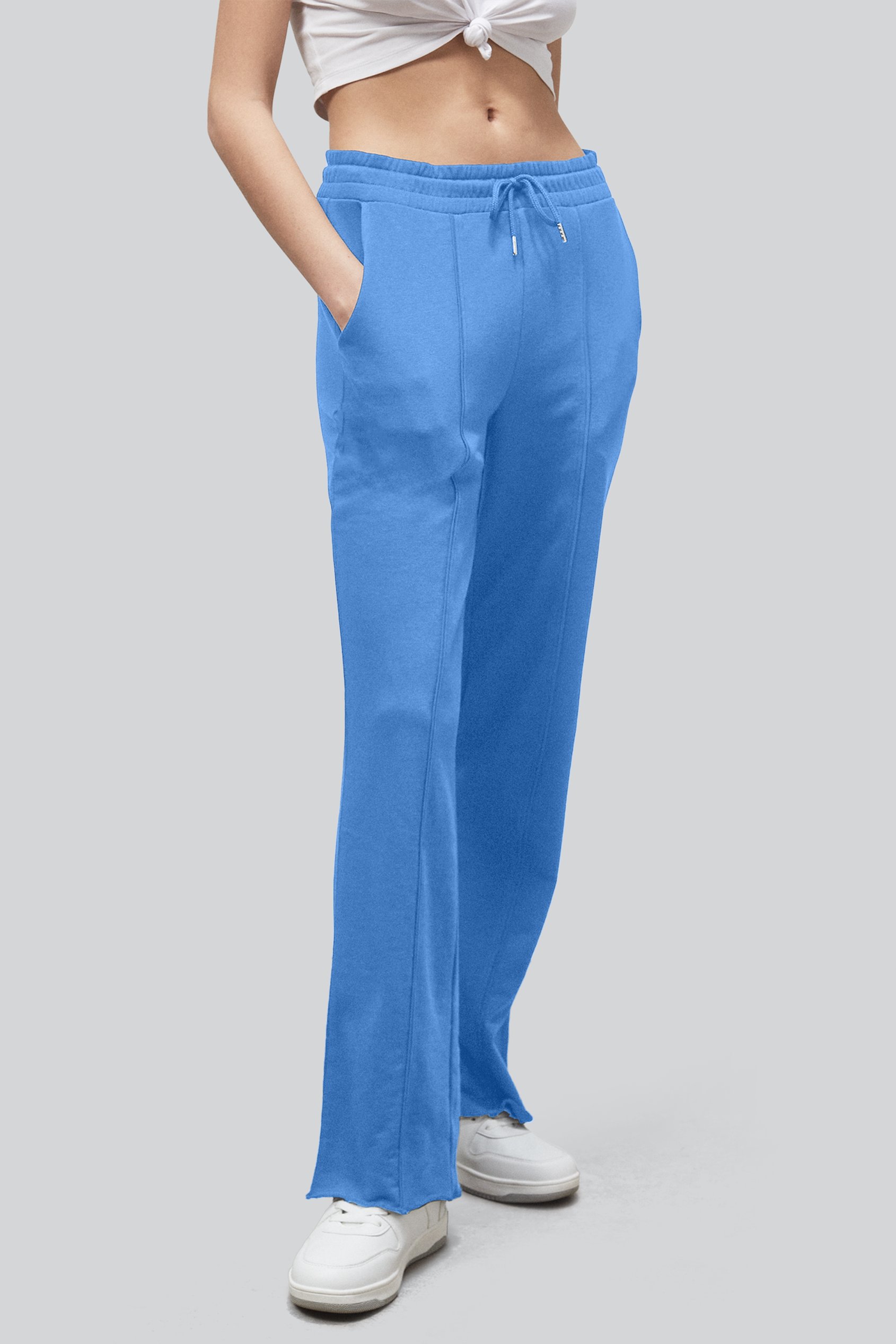 Enorsia Women's Blue Pin Tuck Front Jersey Trousers - Uk 8