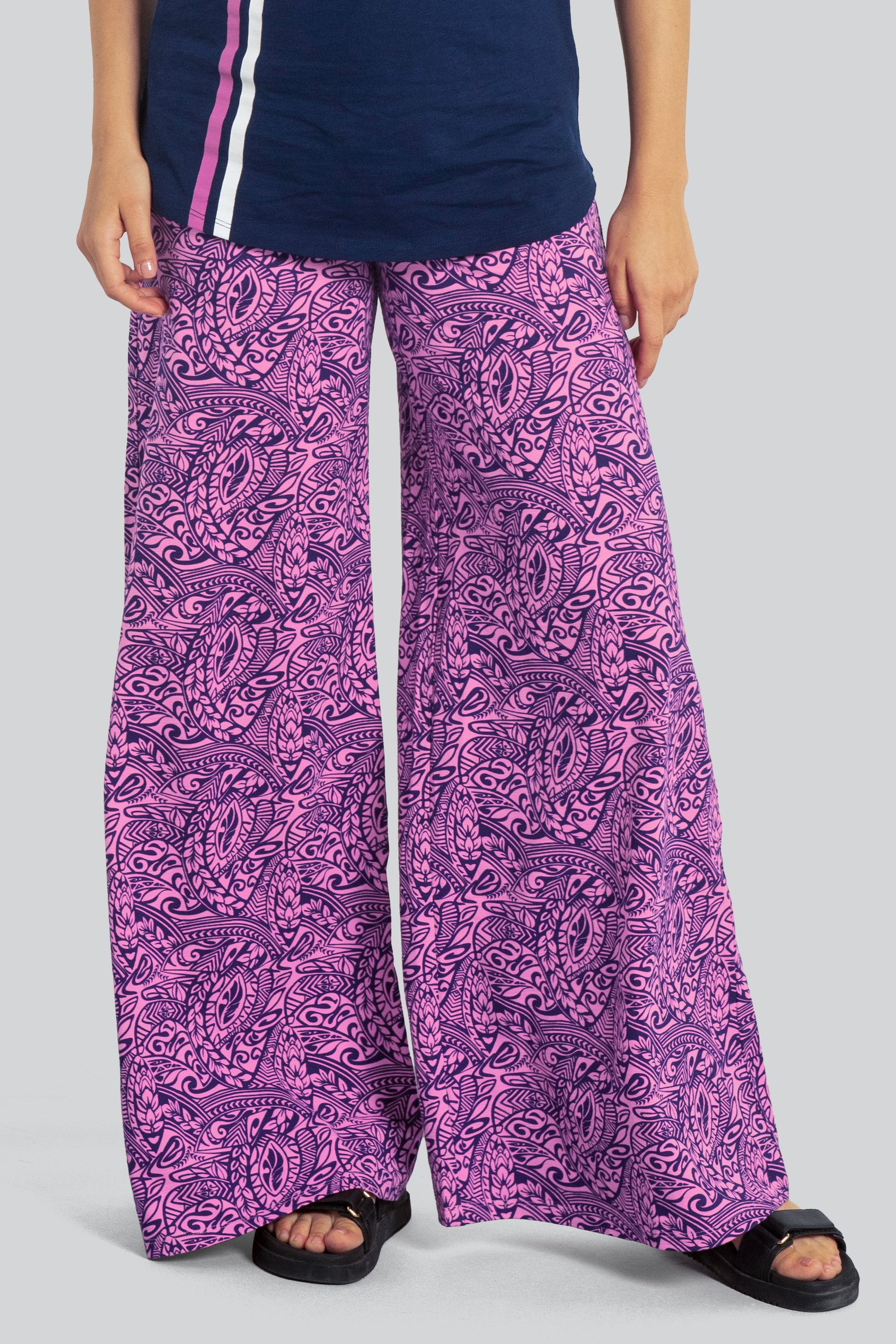 Enorsia Women's Pink Paisley Printed Wide Leg Trouser - Uk 18