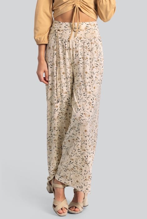 Womens Cream Printed Wide Leg Jersey Trousers
