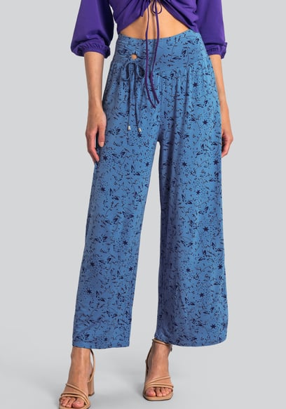 Womens Printed Wide Leg  Jersey Trousers