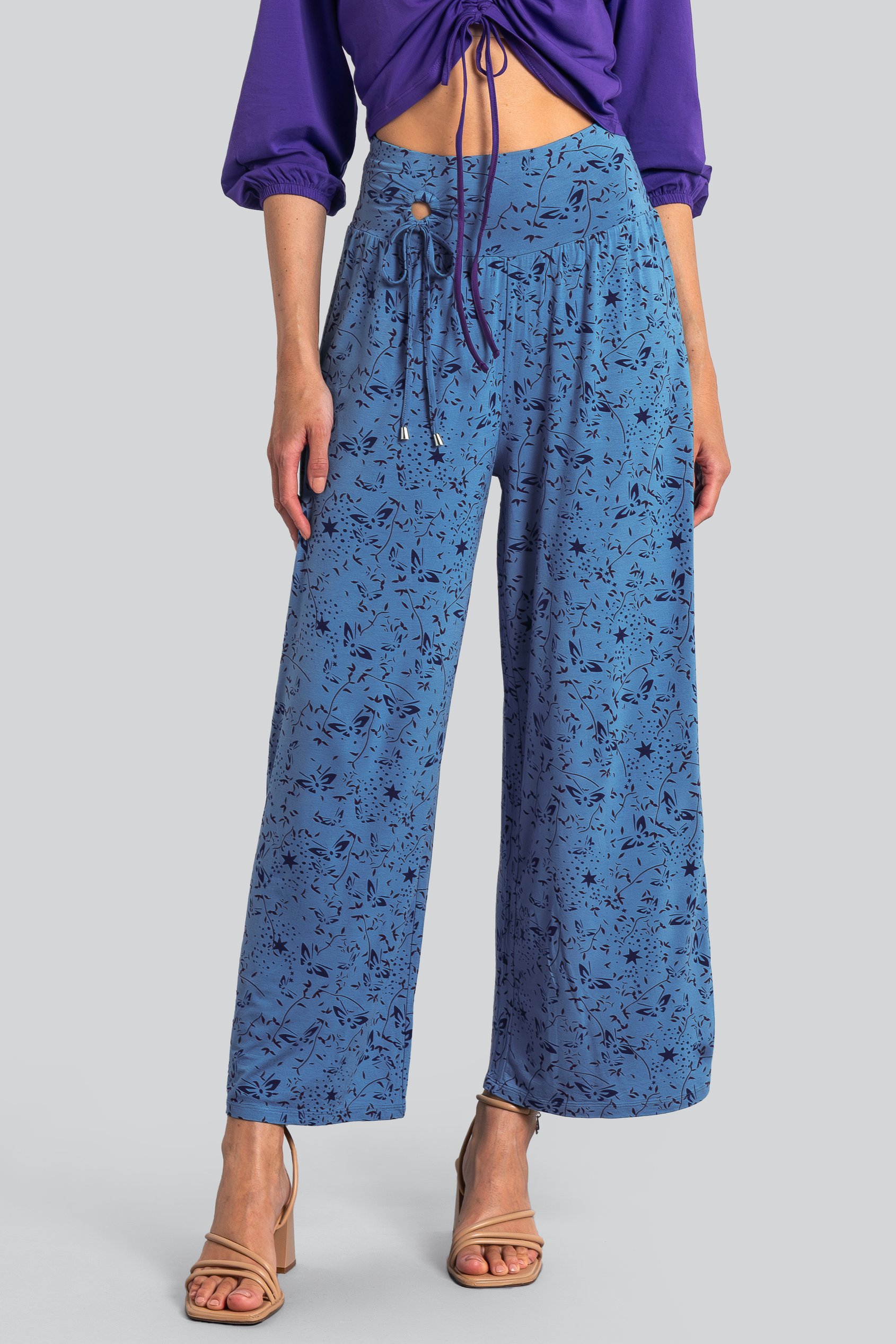 Womens Printed Wide Leg  Jersey Trousers