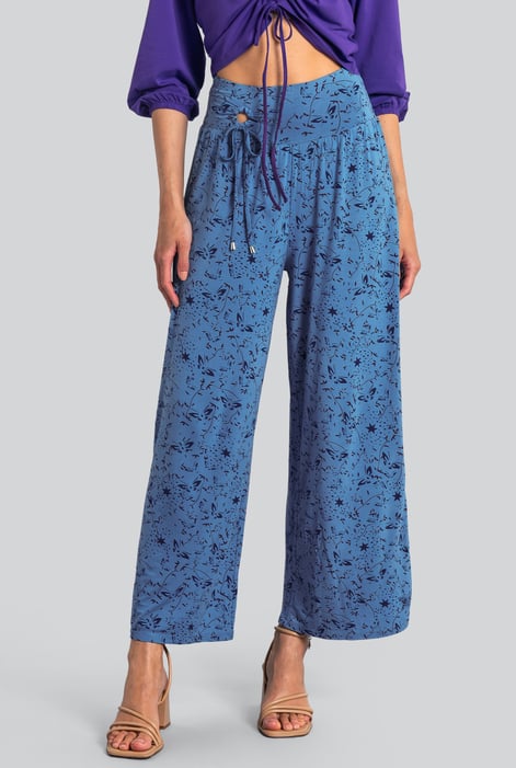 Womens Cream Printed Wide Leg Jersey Trousers