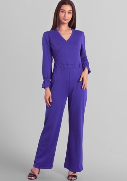 Women Long Sleeve Wrap Jumpsuit