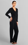 Women Long Sleeve Wrap Jumpsuit