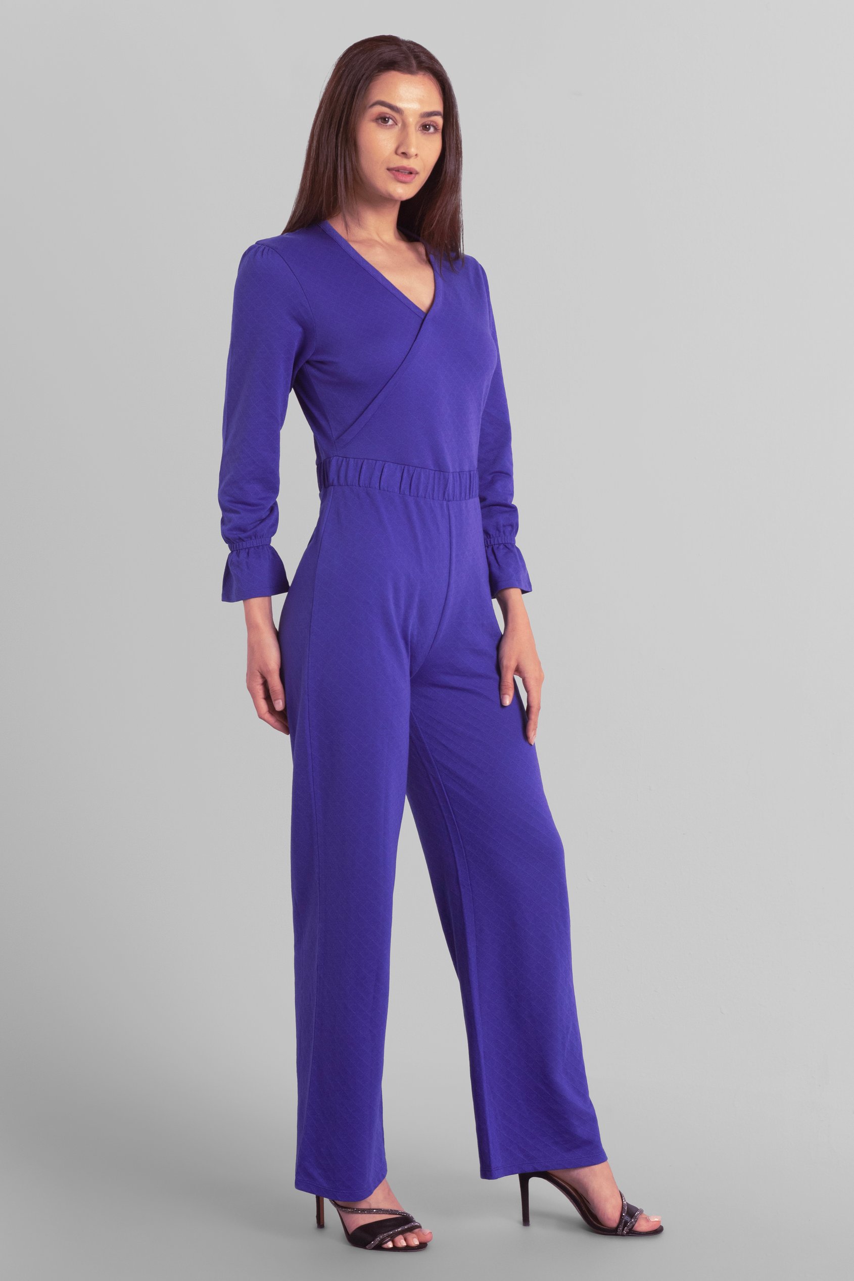 Women Long Sleeve Wrap Jumpsuit