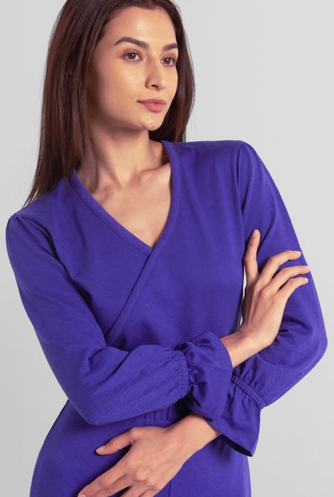 Women Blue Long Sleeve Jumpsuit