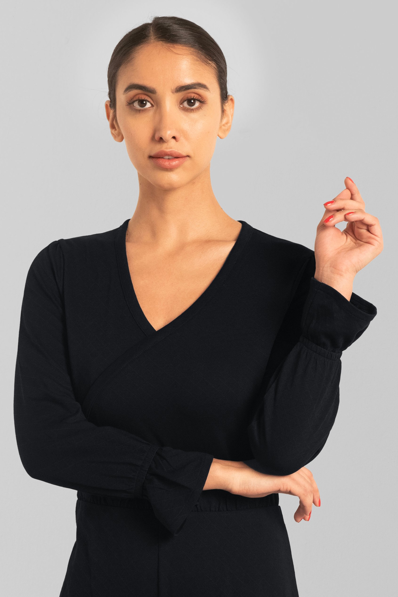 Women Long Sleeve Wrap Jumpsuit