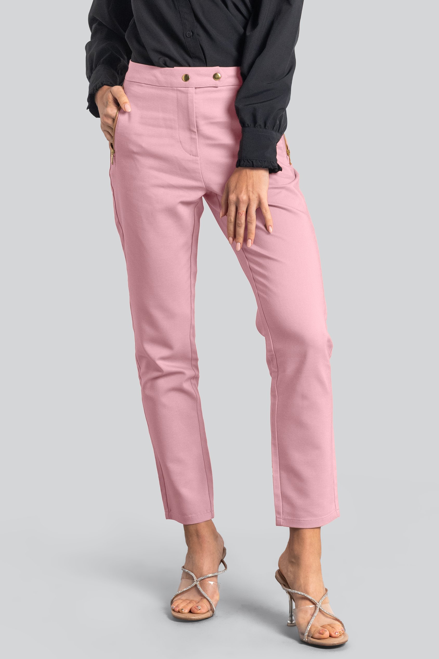 Enorsia Women's Pink Stretch Slim Cropped Trousers - Uk 12