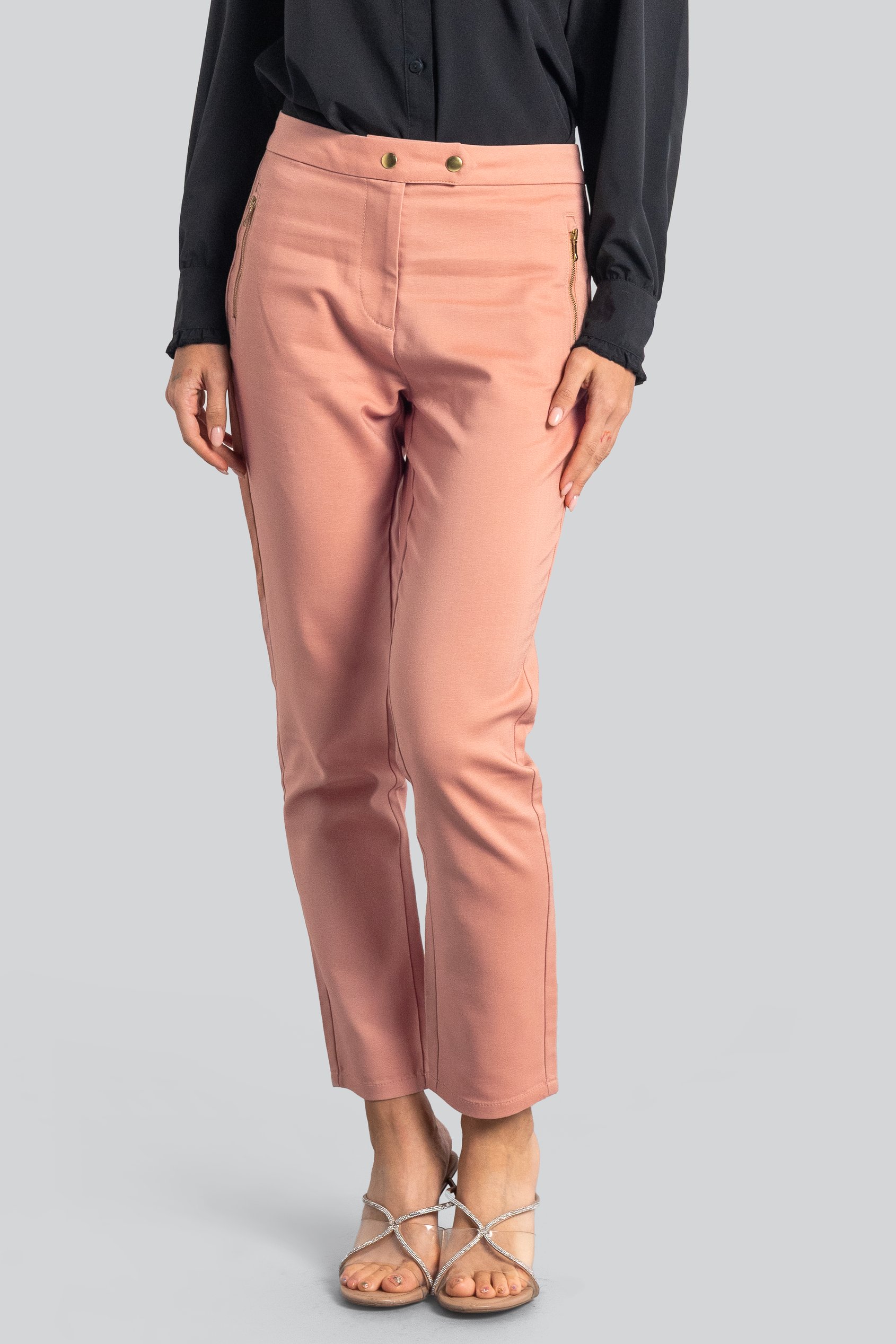 Enorsia Women's Khaki Stretch Slim Side Zip Pocket Trouser - Uk 18