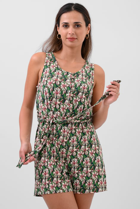 Green Wild Flower Print Playsuit