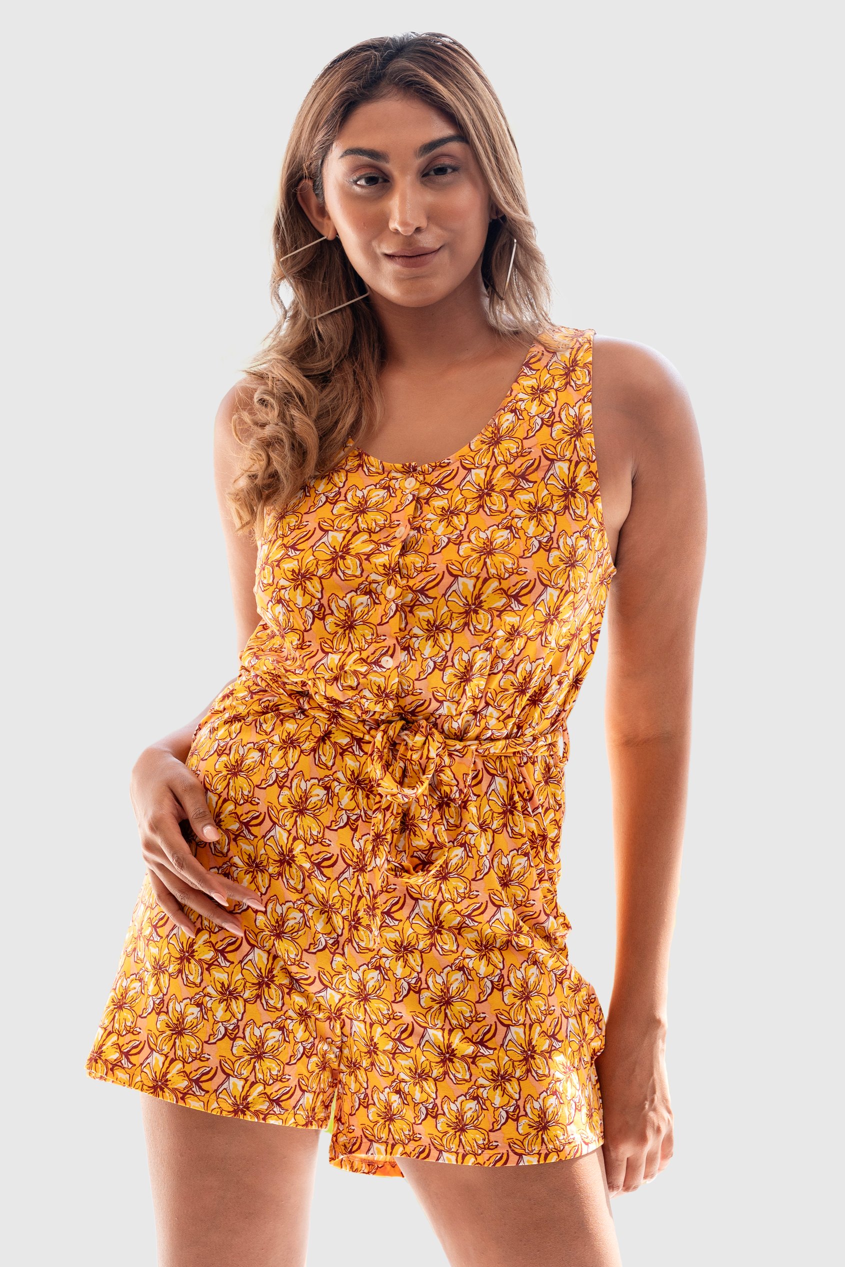 Enorsia Women's Orange Wild Flower Print Playsuit - Uk 8