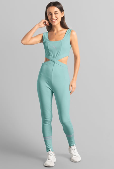 Green Reflective Print Bodycon Active Jumpsuit